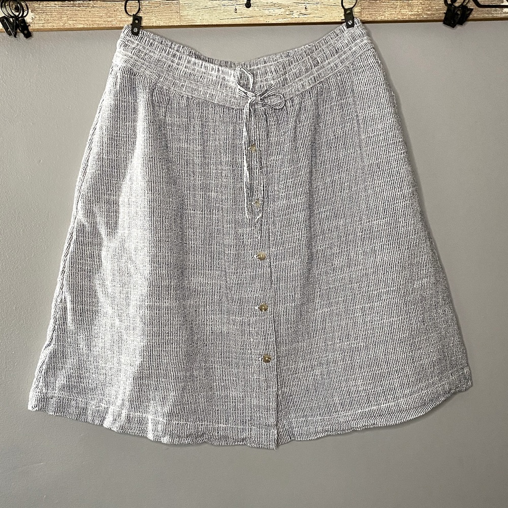 [S] Joe Fresh Striped Linen Button Down Skirt with Pockets | Blue/White